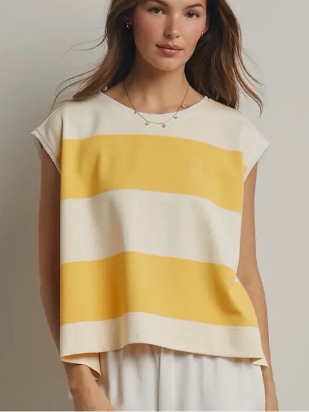 Women's Yellow and Cream Stripe Sleeveless Knit Top new with tag